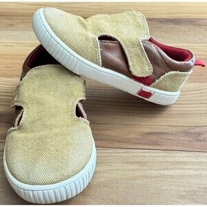 LIVIE & LUCA Unisex Hop Beige & Brown Canvas Slip On Shoes Size 8M